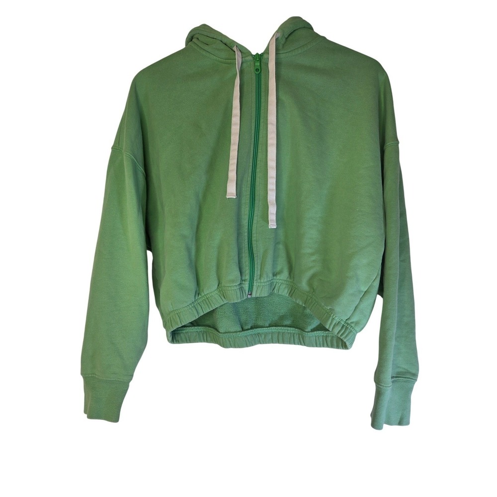 Aerie OFFLINE Cropped Zip Up Hoodie Green Size Medium Relaxed Fit